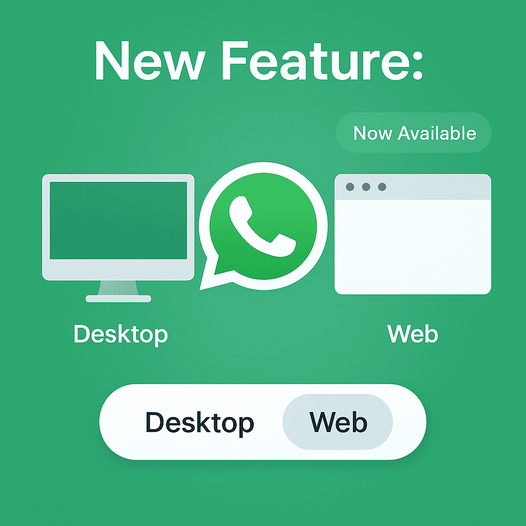 WhatsApp Desktop and Web selection feature with toggle switch and platform icons for shopify whatsapp chat app.